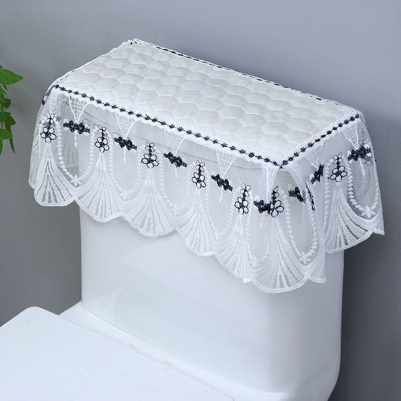 

Чехол для бачка унитаза Полностью закрывающий тканевый чехол с элегантным кружевным дизайном, Неприглядный чехол для сантехники в ванной комнате Белый стеганый узор с черной цветочной вышивкой Single layer бежевый