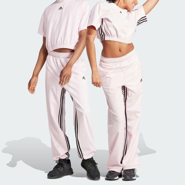 Adidas Logo Stripe Loose Wide Leg Knit Sports Pants Unisex Pants Pink IM4978