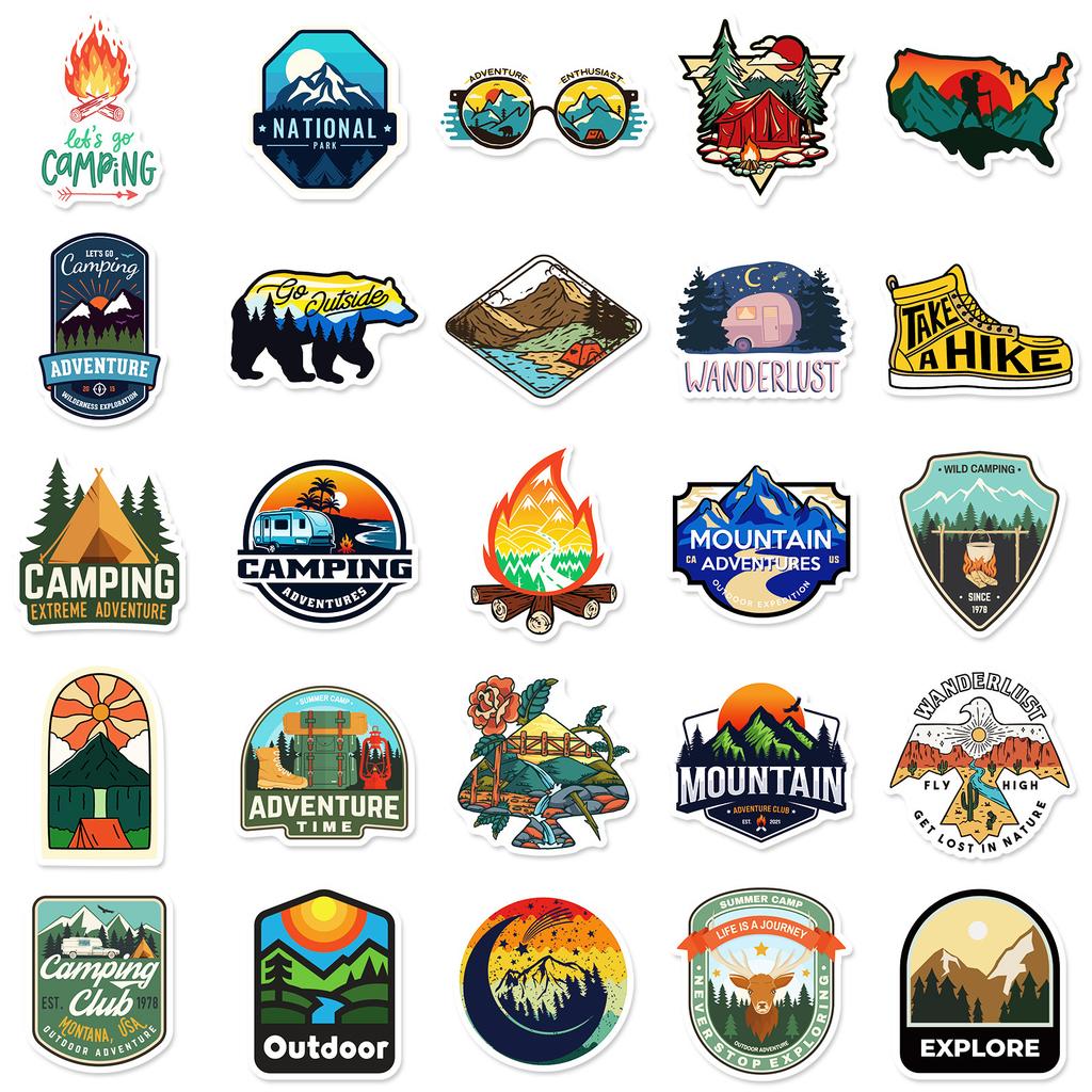 50 Outdoor Stickers, Car Skateboard Cartoon Travel Adventure Stickers Scene Travel Trolley Case Stickers