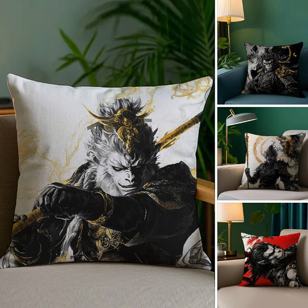 Black Myth Wukong Pillow Case Plush Linen Soft Double Sided Printed Design Throw Cushion Decorative Home
