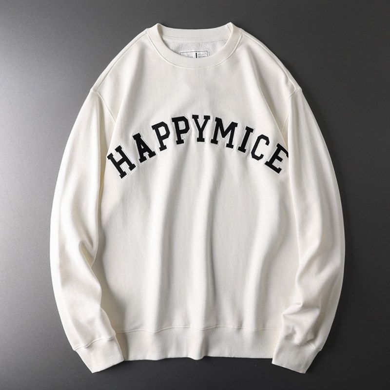 Heavy Weight American Spring and Autumn Export Tail Letter Sweatshirt White 2XL