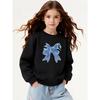 Kids Crewneck Long Sleeve Sweatshirt, Blue Bow Print