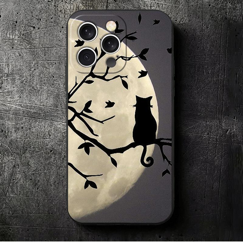 

Black Cat Aesthetic Pattern Soft Phone Case for iPhone 16 16E 17 Air 15 Pro Max 14 Plus 13 Mini 11 12 7 Black Cover Back Shell iPhone 15 Pro