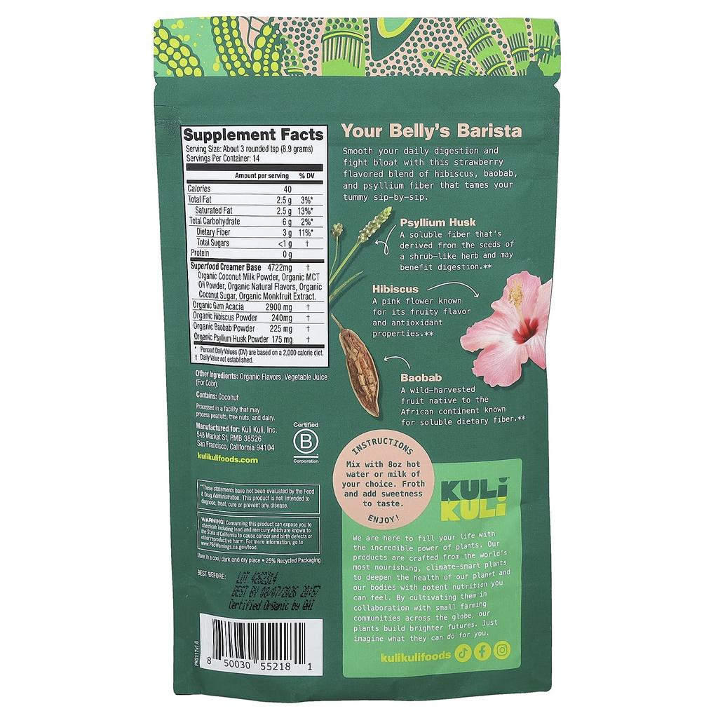 Kuli Kuli, Organic Superfood Latte, Strawberries & Cream, 4.43 Oz (125.5 G)