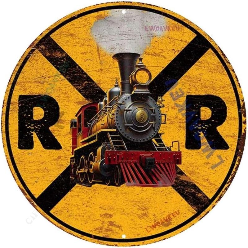 Vintage Round Train Tin Sign, Home Bar Cafe Garage Decor