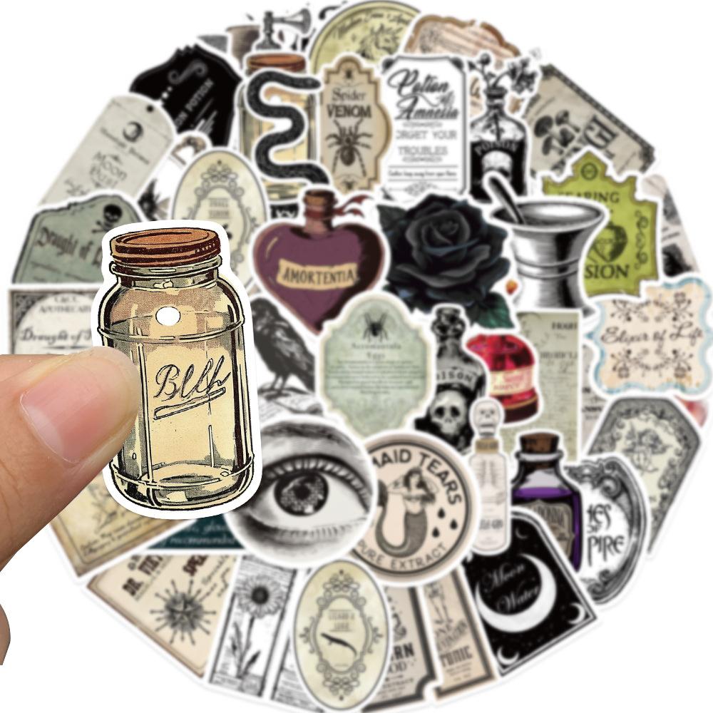 50 Pieces of 4-style Gothic Pharmacist Potion Decal Stickers for Skateboards, Notebooks and Suitcases