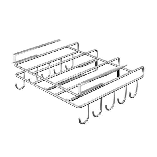 Yousheng Clip-On Shelf under Cabinet Storage Shelf with 10 Hooks 2 Towel Bars And Cutting Board Holder No-Drill Installation Mug And Utensil Hooks