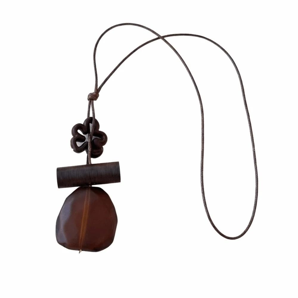 Hollow Heart Geometric Pendant Necklace Adjustable Rope Long Chain Resin Necklace Vintage