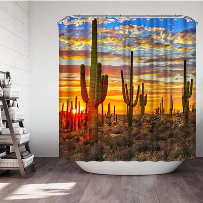 Cactus Fabric Shower Curtains Western Landscape Sunset Desert Tropical Plants Bathroom Decor Sets With Hooks Bathtub Screens