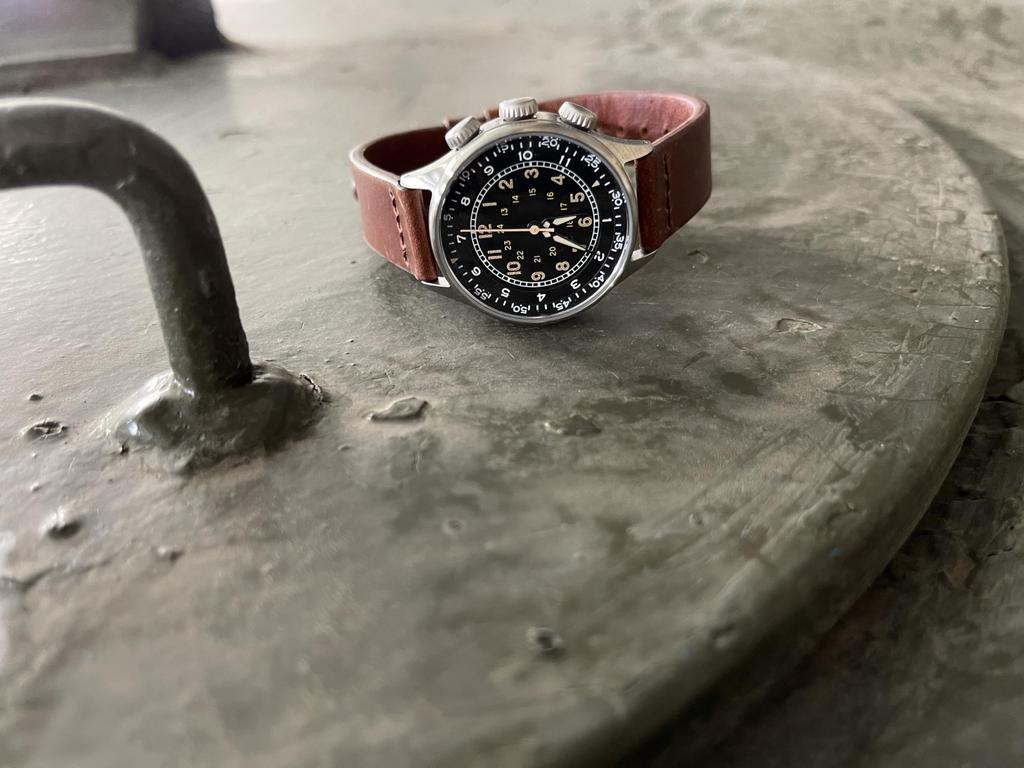 M.R.M.W. Men's Military Watch, Type A-15 Elapsed Time, Brown Leather Strap