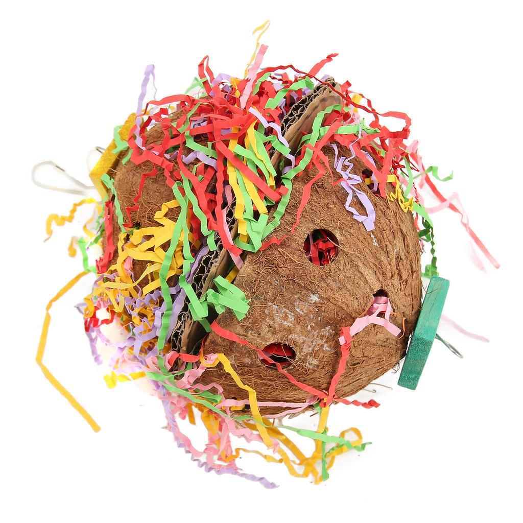 Kokosnussschale Vogel Schredderspielzeug Bunt Bissfest Papagei Futtersuch-Kauspielzeug für Wellensittiche