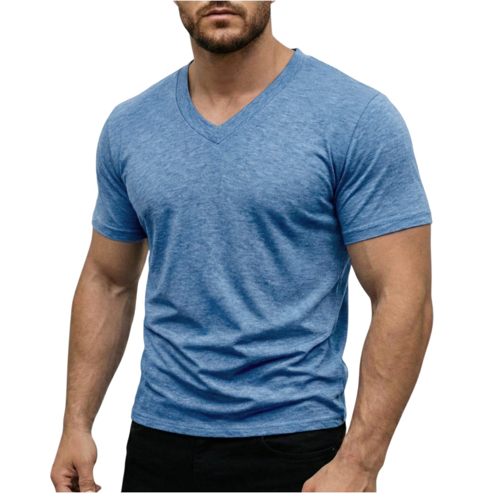 Ionia Lichtgewicht V-hals T-shirt met korte mouwen voor heren, zacht, ademend, rekbaar, casual sportief topje voor dagelijks gebruik L