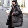 Lagabogy Mid-length Puffer Coat Casual Winter Women Loose Thick White Duck Down Jacket Female Solid Windproof Hooded Parkas
