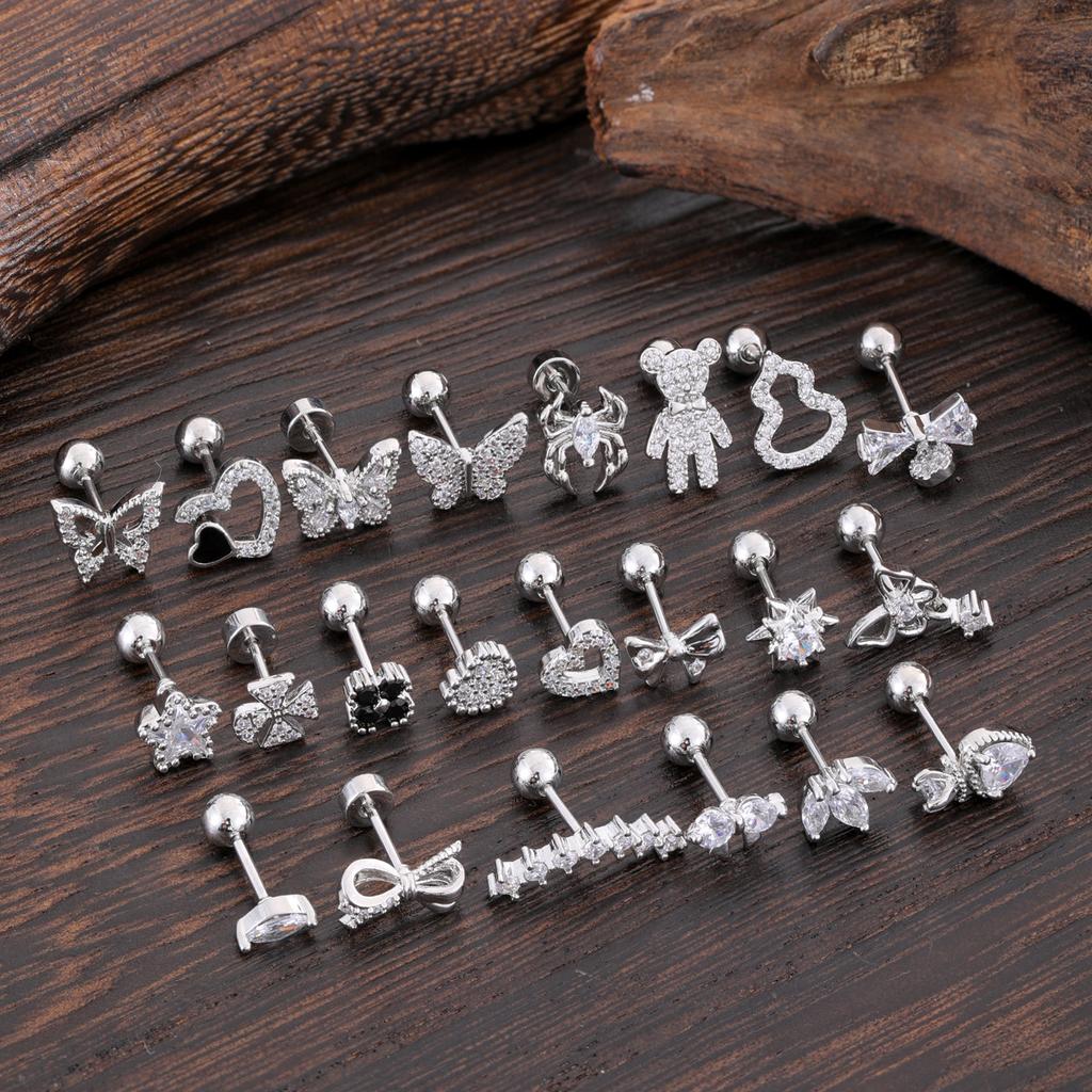 Orecchini a Bottone per Cartilagine in Acciaio Inossidabile Zircone, Semplici e Personalizzati, Orecchini Raffinati e Piccoli Micro-intarsiati, Gioielli per Piercing
