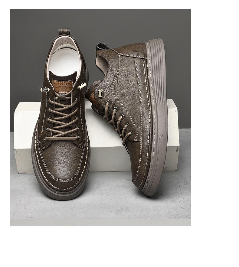 Zapatillas de Hombre de Piel de Vaca con Suela Gruesa: Zapatos de Moda de Caña Baja, Casuales Británicos de Cuero, Talla Grande, que Aumentan la Altura