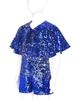 Complete Party-Ready Jumpsuit for Girls: Sparkling Sequins V-Neck Cap Sleeve Bodysuit, Perfect for Photos & Special Events