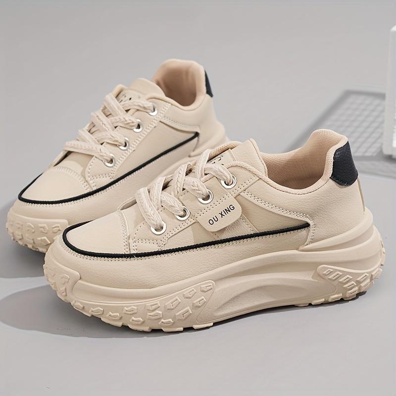 Women's Chunky Platform Sneakers, Fashion Thick Sole Dad Shoes, Versatile Casual Sports Shoes For Students, Breathable Lace-Up Trainers