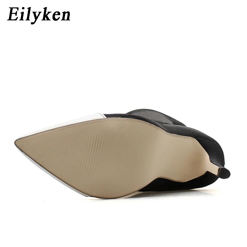 Fashion Eilyken Spring Autumn Stretch Fabric Short Ankle Boots Women Pointed Toe High Heels Slip On Sexy Sock Zapatillas Mujer