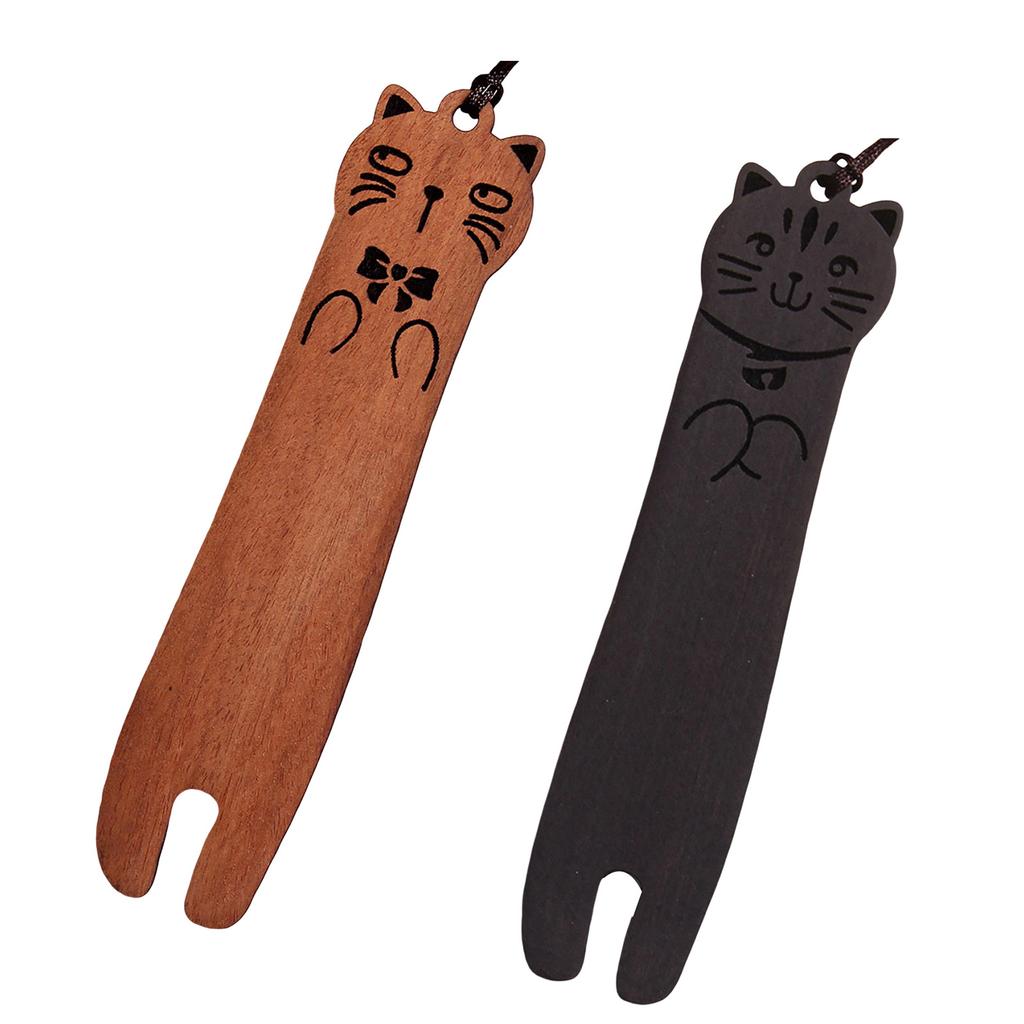 1 Pair Cats Bookmarks Wooden Bookmarks Cute Cats Page Marker Carving Book Markers Animal Bookmarks for School Office