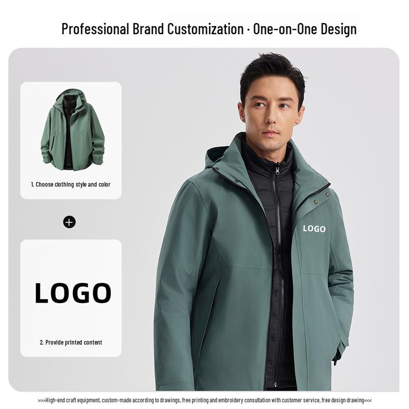 Custom 3-in-1 Down Jacket with Logo for Autumn/Winter – Thick Employee Uniform Outerwear