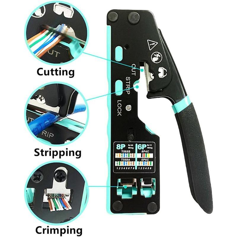 Rj45 Network Crimper - 3-In-1 Crimp/Cut/Strip Lan Cat8/7/6A/6/5E (Stp/Utp) & Rj11/12 Tel Modular Cable