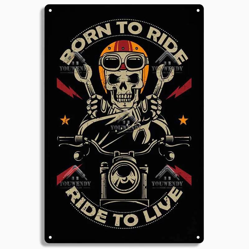 Born to Ride Motorcycle Tin Signs, Retro Metal Sign Plaque, Vintage Wall Decor, Garage, Bar, Man Cave, Decorative Plate