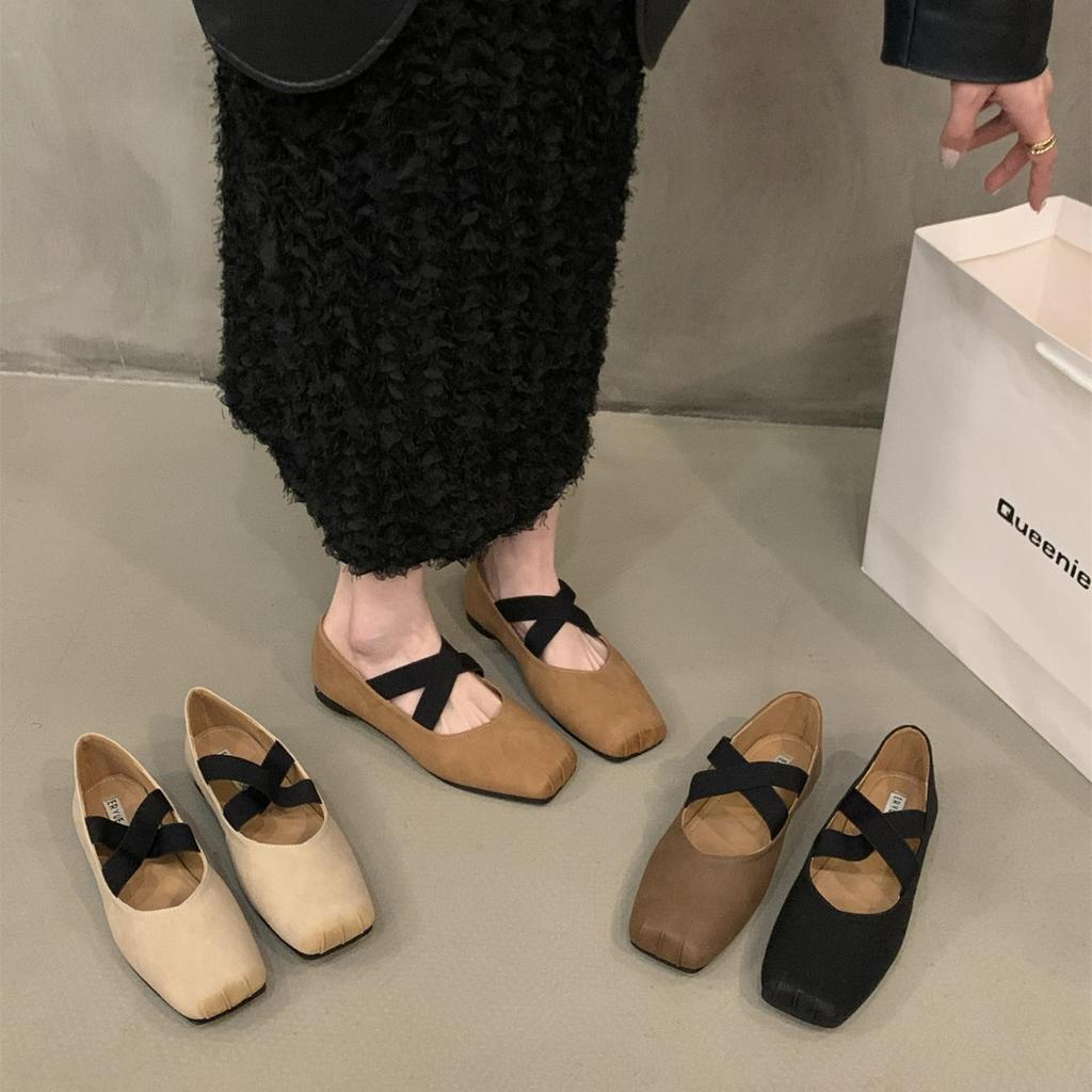 French flat-soled ballet square head single shoes fairy shoes 2025 new spring and autumn Mary Jane evening gentle shoes