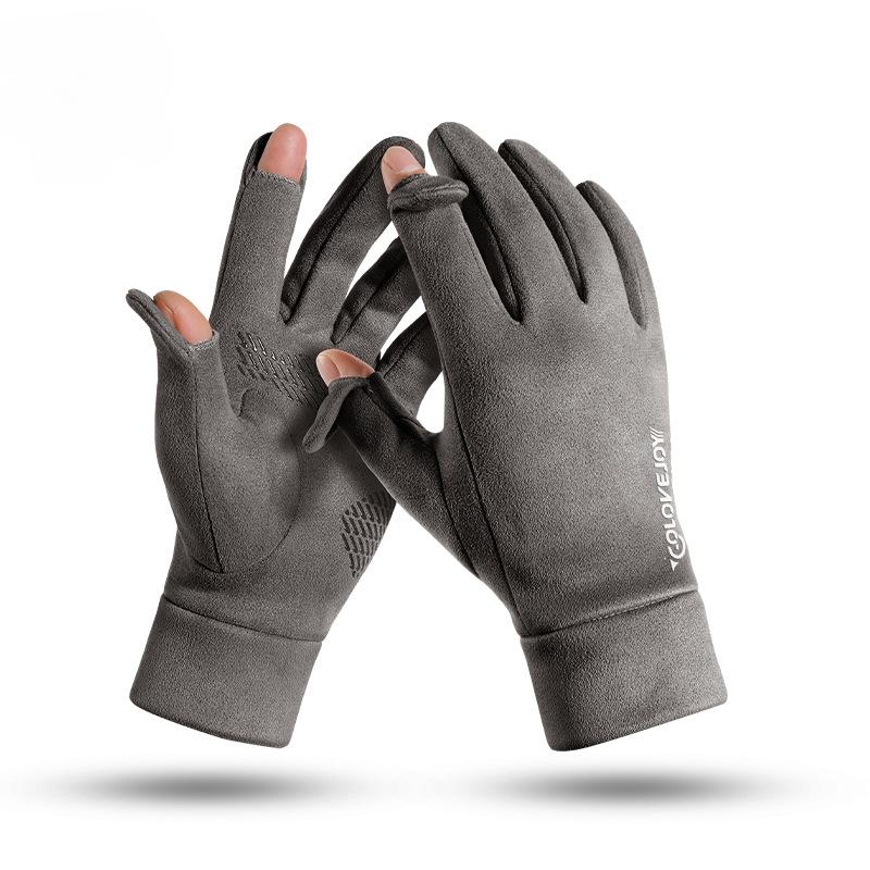 Thermo-Handschuhe aus Wildleder für Herren Winter Outdoor Radfahren Partnerhandschuhe mit Wildleder-Touchscreen Anti-Rutsch Klappfinger Freiliegende Finger Handschuhe