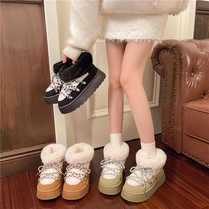 Mao Mao mouth snow boots 2025 winter new Korean version thick-soled short tube thickened one-pedal strap cotton boots large size foreign trade
