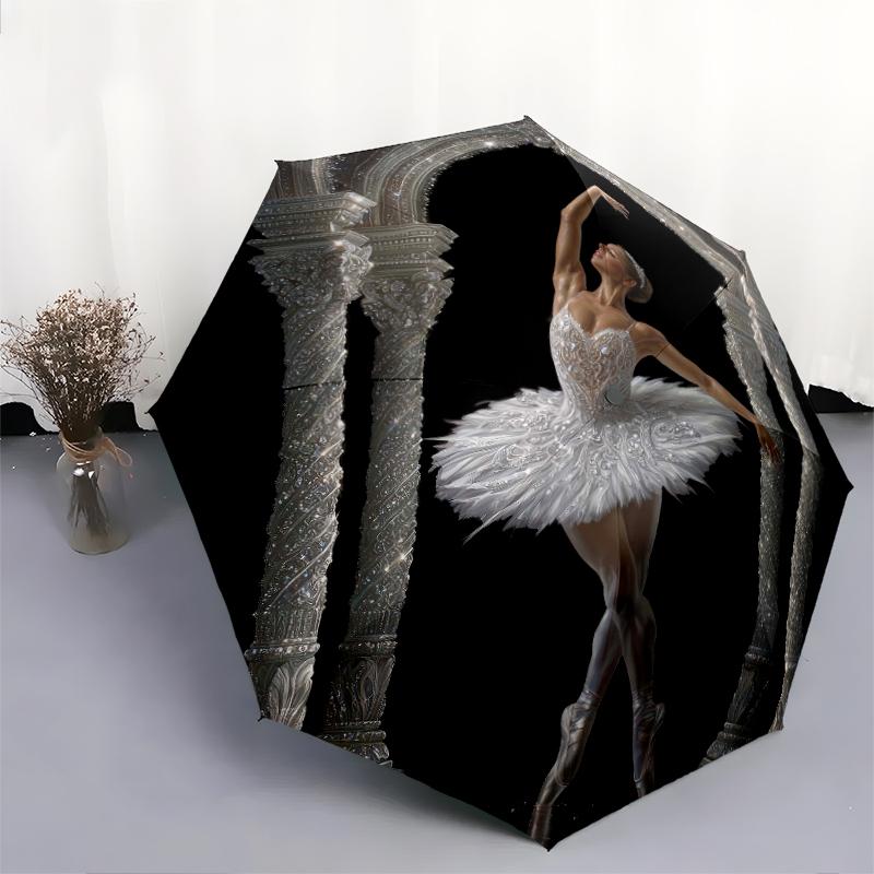 1 PC Automatic Folding Umbrella - Swan Dance Pattern, Portable & Foldable Design with 8 Ribs, Christmas Birthday Gifts