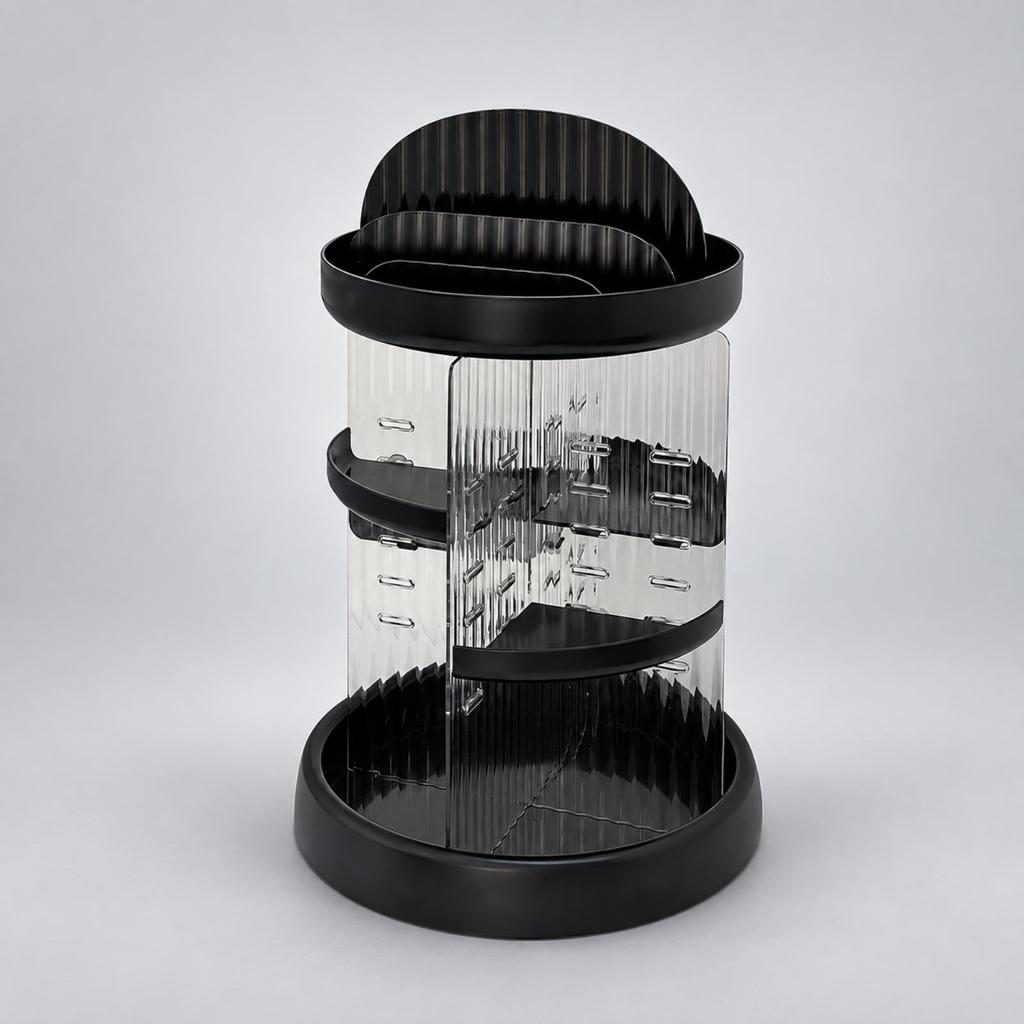 Cylindrical Rotating Skincare Organizer with Dividers Transparent Degree Makeup