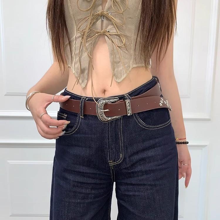 Retro Y2k Star Rivet Leather Belt For Women Casual Fashion Accessory