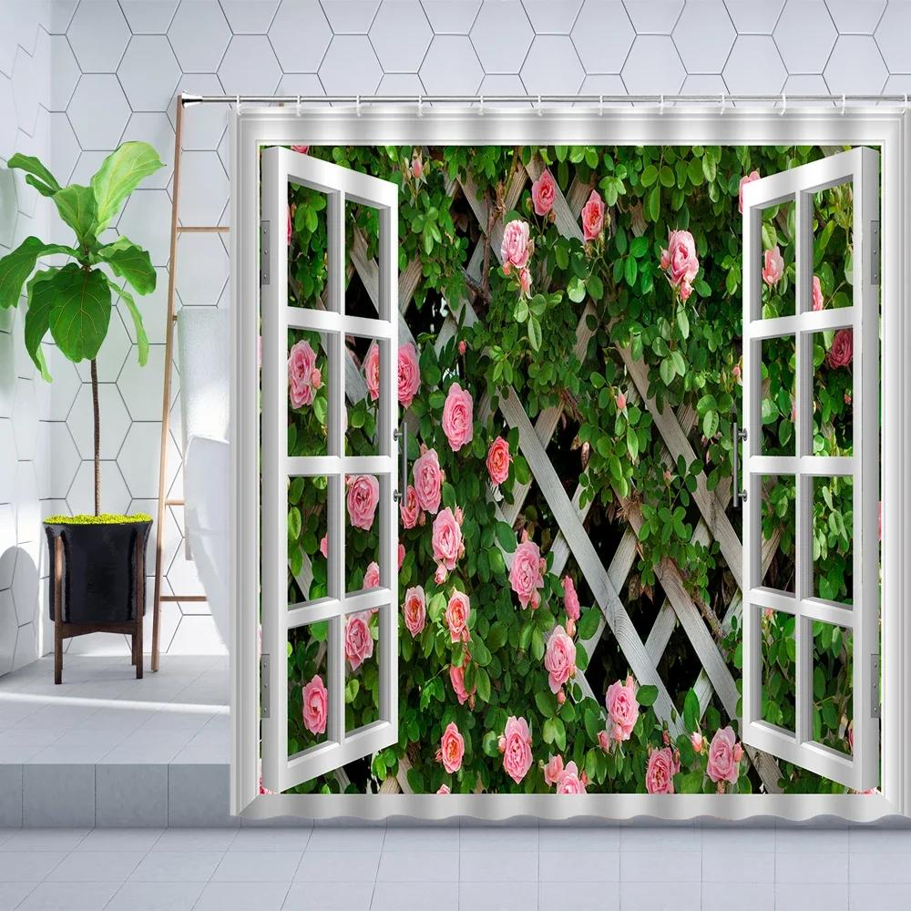 

Flower Plant Flower Wall Shower Curtain Spring Scenery Green Leaf Lawn Natural Landscape Wall Cloth Decor Bathroom Curtains Set W60H190(CM)-1 Pcs