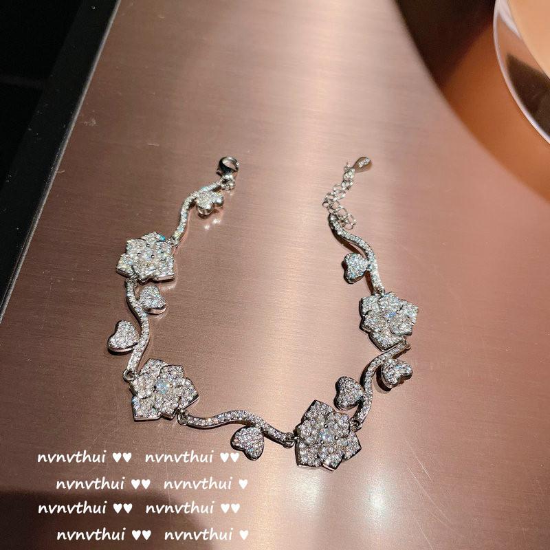 Bracelet Fleur Gemme Amour Lumineux, Ensemble Bague Bracelet Zircon Multicoupes Plaqué Or 18K Rose Scintillant Diamant