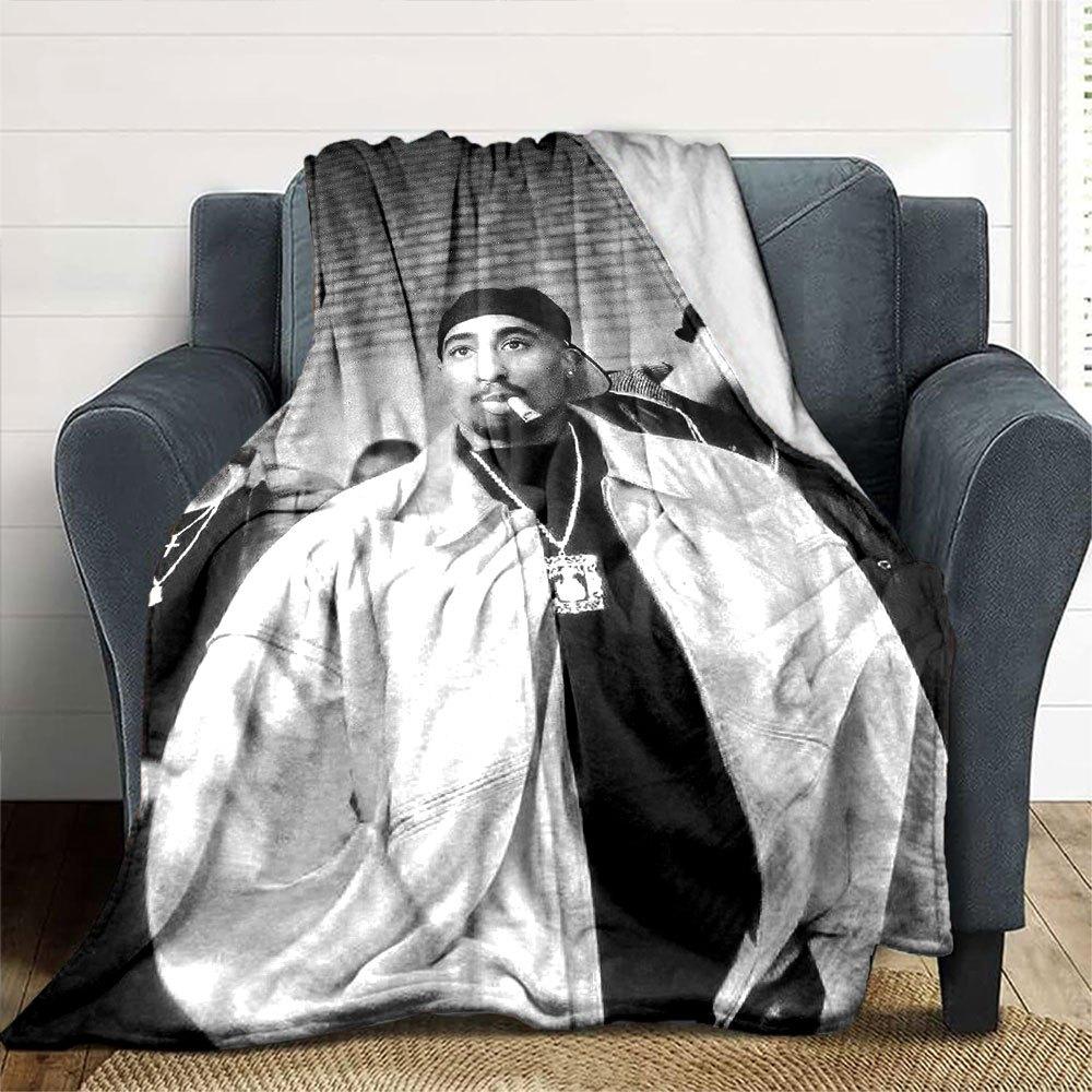 1 Stück 2Pac Hip Hop Decke Weich Leicht Ganzjahres Mehrzweck Überwurf für Sofa, Bett, Büro & Picknicks, Französischer Stil mit Ikonischem Albumcover & Zitaten