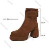 Fashion Autumn Women Ankle Boots Short Ladies Platform Square High Heels Female Shoes Fashion Solid Suede Chunky Heeled Botines Mujer