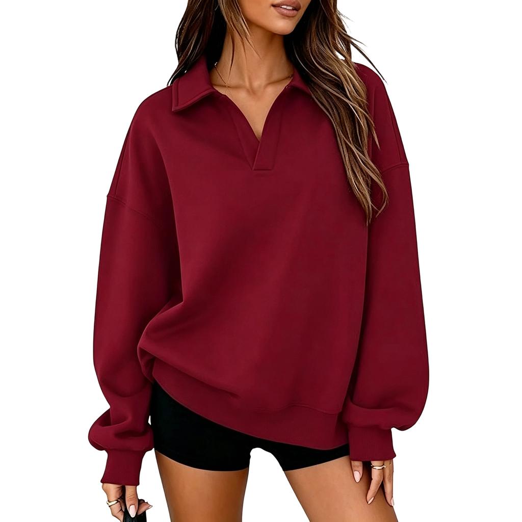 Women's Fashion Loose Fit Cropped Collared Long Sleeve Sweatshirt for Casual Wear