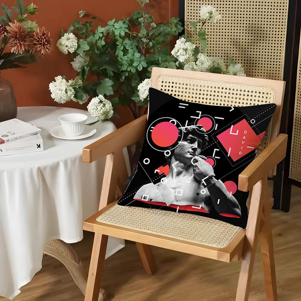 Funny Art DDavid Statue Cushion Cover Silky Short Plush Invisible Zipper Dustproof Sofa Pillow Case for Home Decor