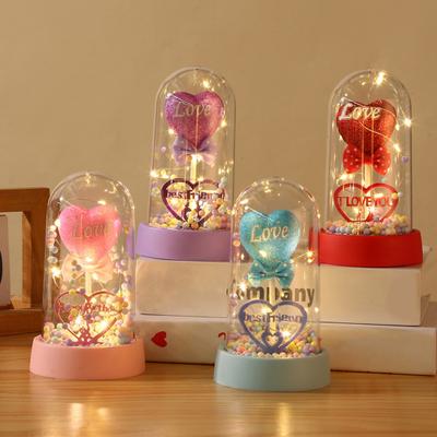 2 Pcs Love Heart In A Dome LED Light Up Heart Ornament Anniversary Valentine's Day Christmas Birthday Gift for Women Her Wife Mom