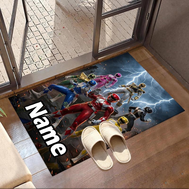 Custom Name Personalized Mighty Morphin Power Rangers Print Carpet, Versatile Home Decor Rug, for Playroom, Apartment, Balcony, Entryway, Hallway Gift