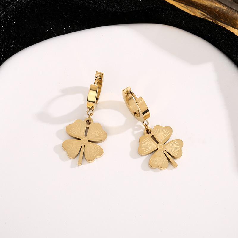 Versatile Titanium Steel Heart & Clover Earrings - Korean Style Personalized Design