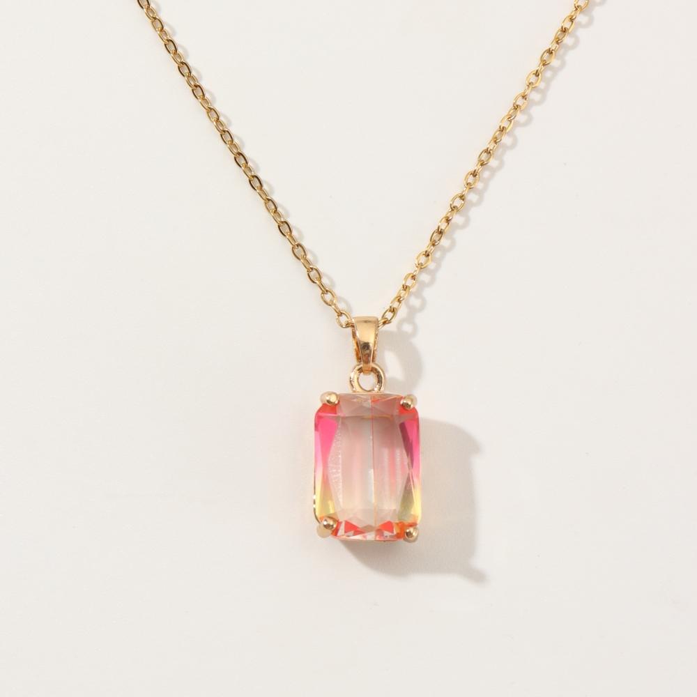 Hollow Square Zirconia Pendant Necklace, Golden Tone Elegant Jewelry for Women
