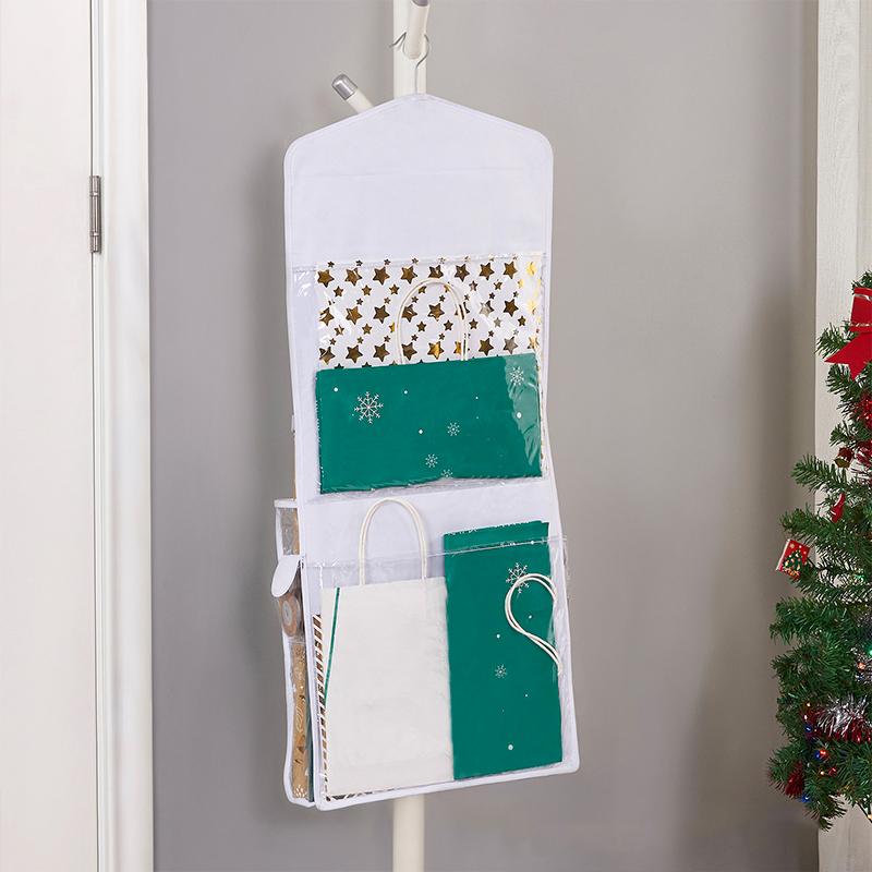 1 szt. Przezroczysty Pojemnik na Papier do Pakowania Prezentów Noworocznych do Przechowywania na Święta, do Pakowania Prezentów Świątecznych, Dwustronna Organizacja Kart, Wiszący Organizer, Boże Narodzenie