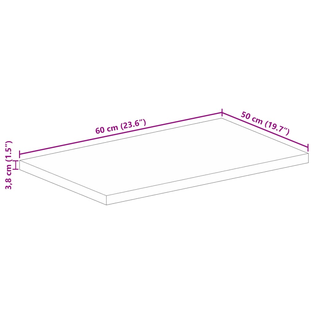 Tabletop 60x50x3.8 cm Rectangular Solid Acacia Wood