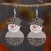 Christmas Snowman Stripe & Leopard Patchwork Wooden Dangle Earrings