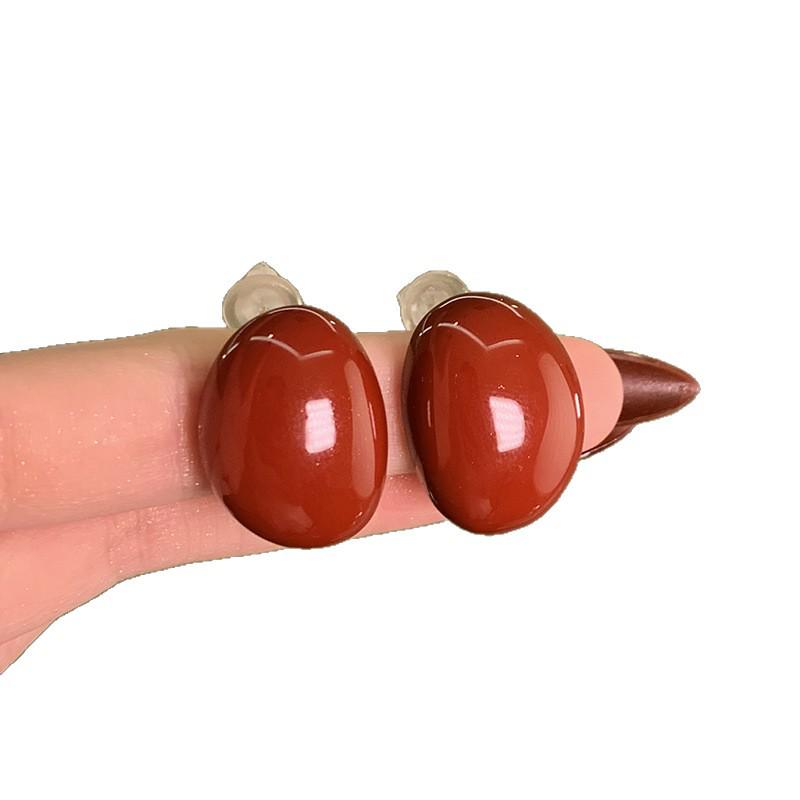 Červené náušnice Ankara: Kapátko s jehlou Silver Needle, Jednoduchá a všestranná móda pro ženy.