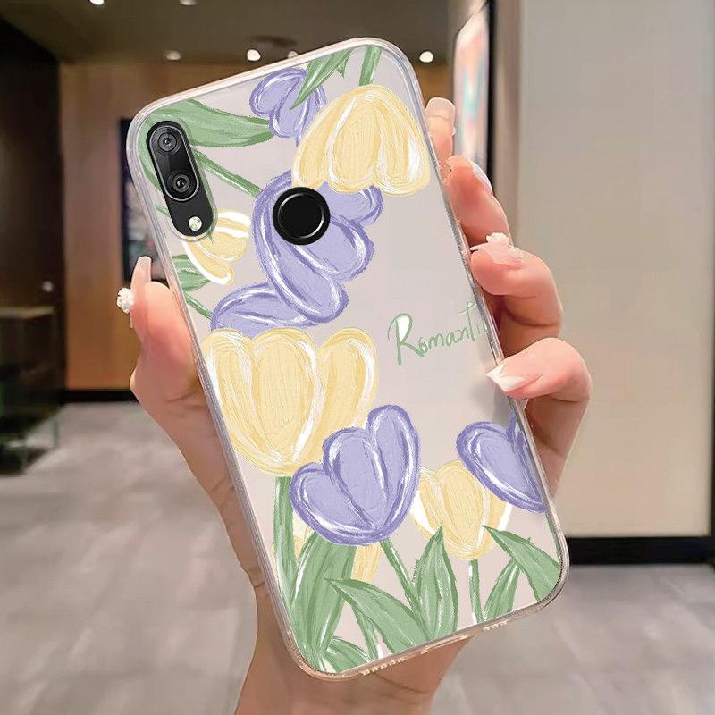 For Huawei Y7 Prime 2019 Y7 Pro 2019 P Smart Z Honor 9X Case Phone Cover Oil Butterfly Flower Heart Clear Bags Fundas Silicone