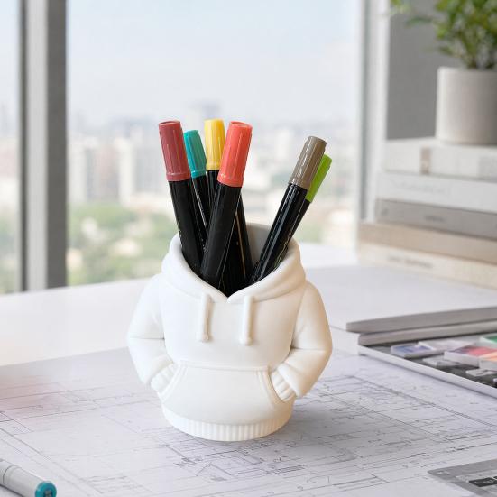 3D Printed Hoodie Pen Holder, Sweatshirt Shape Desk Organizer, Creative Storage for Pens, Makeup Brushes, Office Supplies
