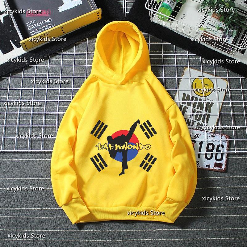 New Hot Sale Boys Hoodie Taekwondo Fighter Korean Martial Art Kick And Punch Graphic Print Kids Spring Autumn Winter Sweatshirt