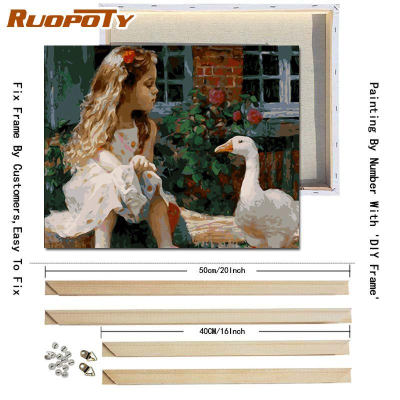 RUOPOTY DIY Frame Kids Picture DIY Painting By Numbers Figure ON Canvas Painting Acrylic Wall Art Picture For Home Decors Art